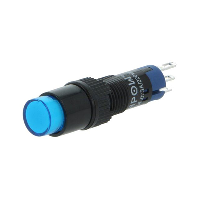 Action switch on/(on) 0,5A/250VAC 1A/24VDC with indicator 230V blue