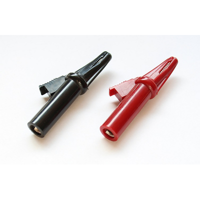 Safety alligator clips pair with 4 mm plug connection red / black