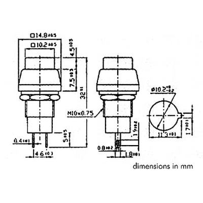 Druckschalter aus/ein 250V 1A quadratisch silber - R1883B