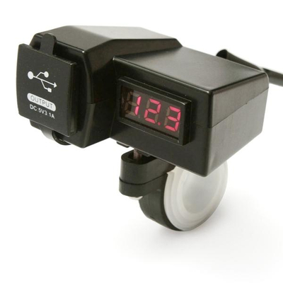 Splashproof USB charging sockets 2 x 5V 3,1A with integrated voltage display Input voltage 12 - 24VDC