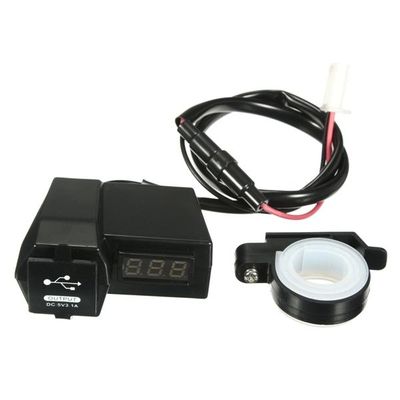 Splashproof USB charging sockets 2 x 5V 3,1A with integrated voltage display Input voltage 12 - 24VDC