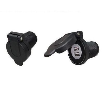 USB panel socket with magnetic waterproof cover and integrated voltage converter Input 12V 24VDC Output 2 x 5V / 2,1A