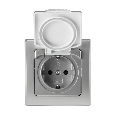 Protective contact socket with hinged cover incl. frame...
