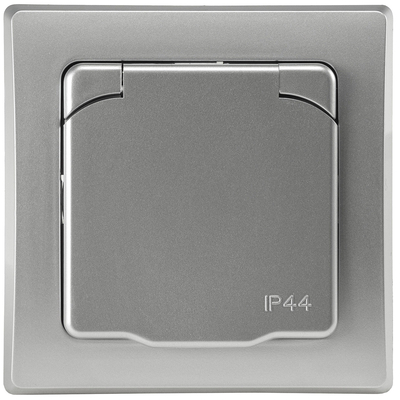 Schutzkontakt-Steckdose mit Klappdeckerl inkl. Rahmen IP44 UP silber
