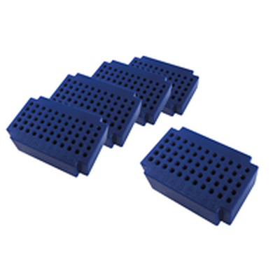 5 Micro-Laborsteckboards mit je 55 Kontakten blau