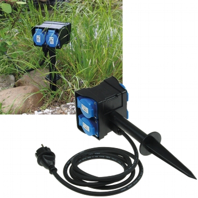 Garden socket 4-fold with ground spike 1,4m supply line IP44