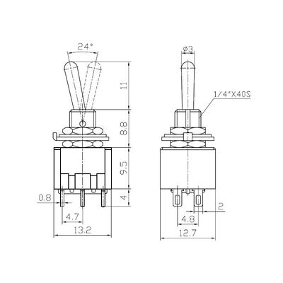 Mimiatur Kipptaster 2 polig (ein)/aus/(ein) mit Mittelstellung