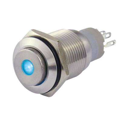 Full metal switch 16mm 1 x on/on with LED spotlight blue...