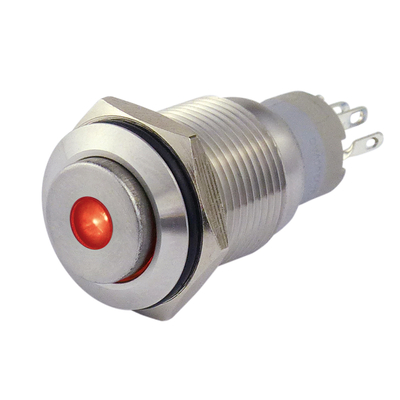 Full metal switch 16mm 1 x on/on with LED spotlight red IP67