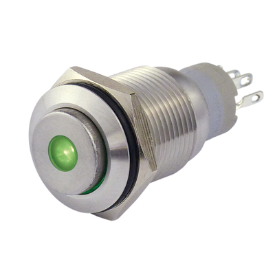 Full metal switch 16mm 1 x on/on with LED spotlight green...