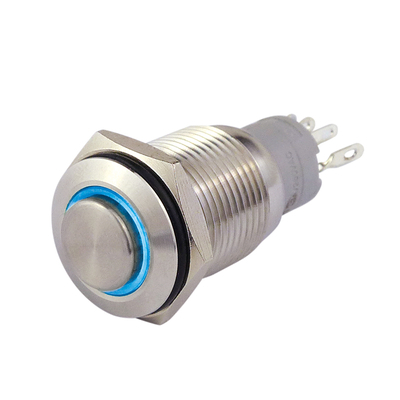 Full metal button 16mm 1 x on/(on) with blue LED ring...
