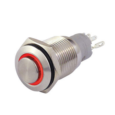 Vollmetallschalter 16mm 1  x um mit LED Ringbeleuchtung rot IP67
