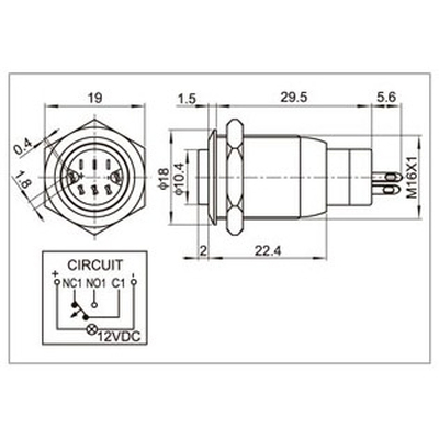 Full metal switch 16mm 1 x on/on with LED ring illumination green IP67