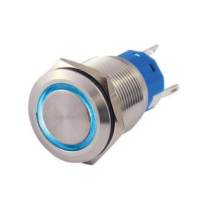 Full metal pushbutton 19mm 1 x on/(on) with ring illumination blue