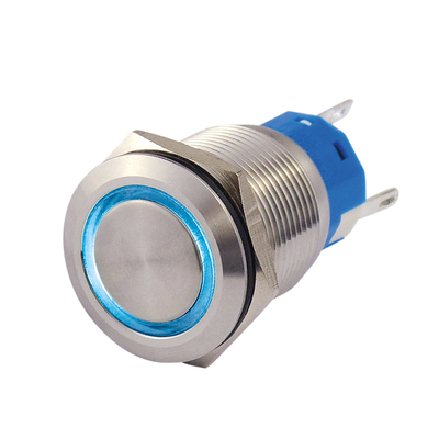 Vollmetalltaster 19mm 1 x ein/(ein) mit Ringbeleuchtung blau