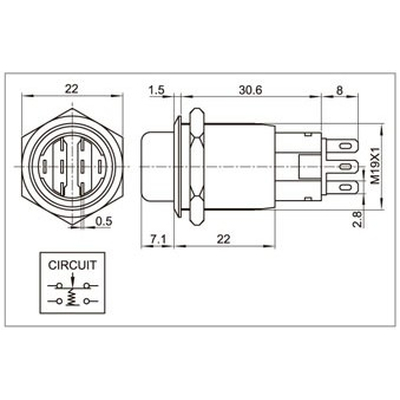 Rotary switch 19mm off/on - on/off 230V 3A IP50