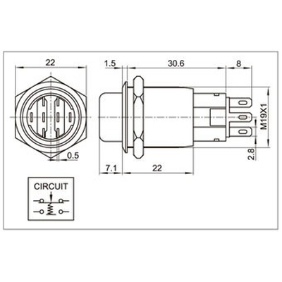 Drehschalter �19mm 2 x ein/ein 230V 3A  IP50